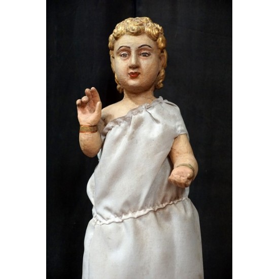 Antique Baby Jesus Wooden Sculpture