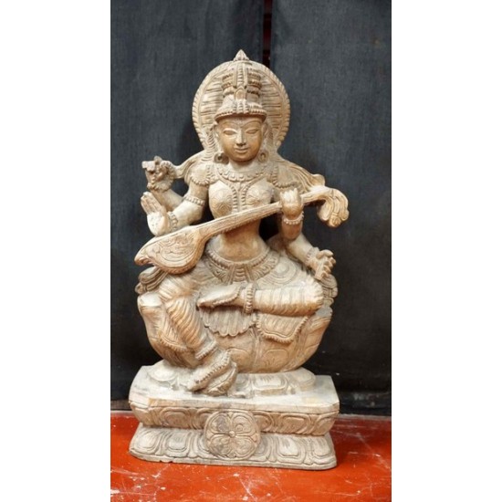 Antique Wooden Saraswati Statue
