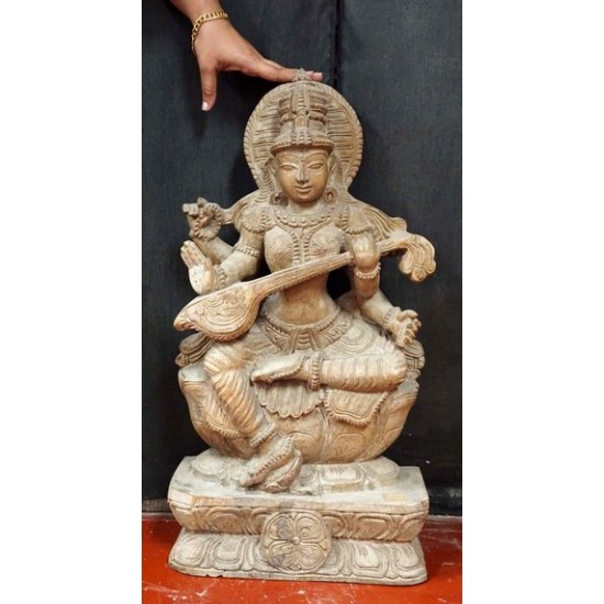 Antique Wooden Saraswati Statue