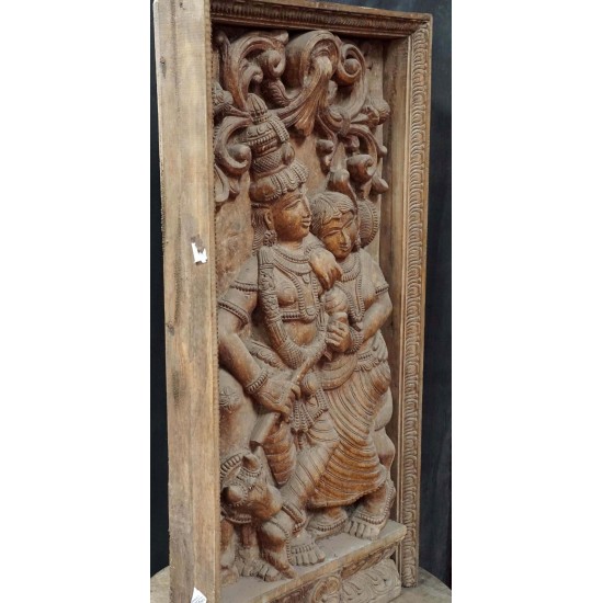 Wooden panel Krishna and Radha