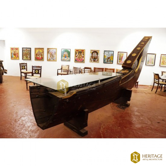 Antique Kerala Snake Boat Converted Lobby Counter 