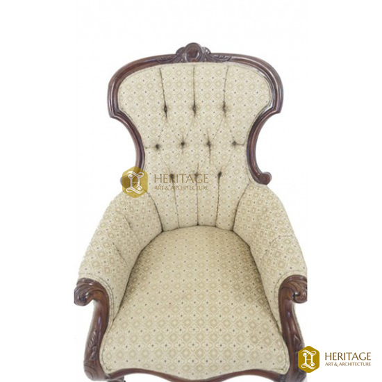 Victorian Upholstered Carved Walnut Parlor Chair