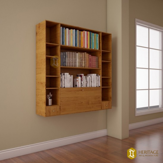 Teak Wood Folding Wall Mount Shelf, Wall Mounted Bookcase Shelves