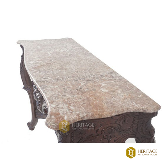 Carved Wood and Marble Topped Console