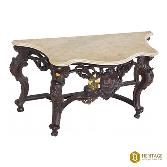 Solid Wooden Console With Marble Top