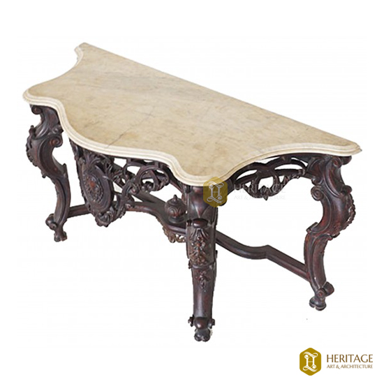 Solid Wooden Console With Marble Top