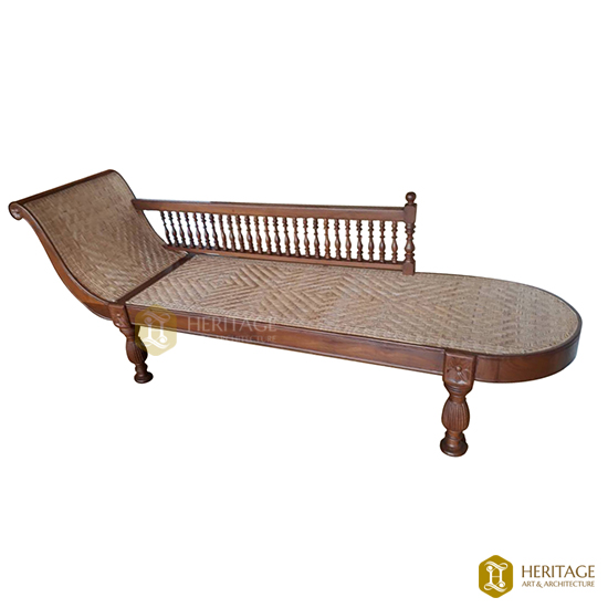 Kerala Style Cane Woven Wooden Divan with Side Rail