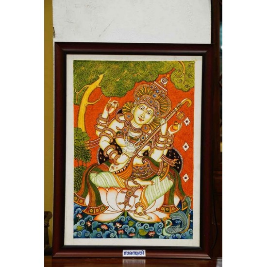 Goddess Saraswati mural painting