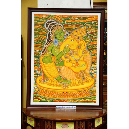 Parvathy and Ganapathy mural painting