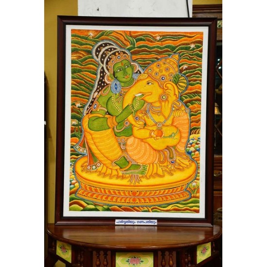 Parvathy and Ganapathy mural painting
