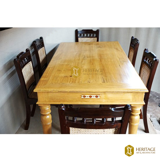 Teak Dining Table Set with Tile Inlay 